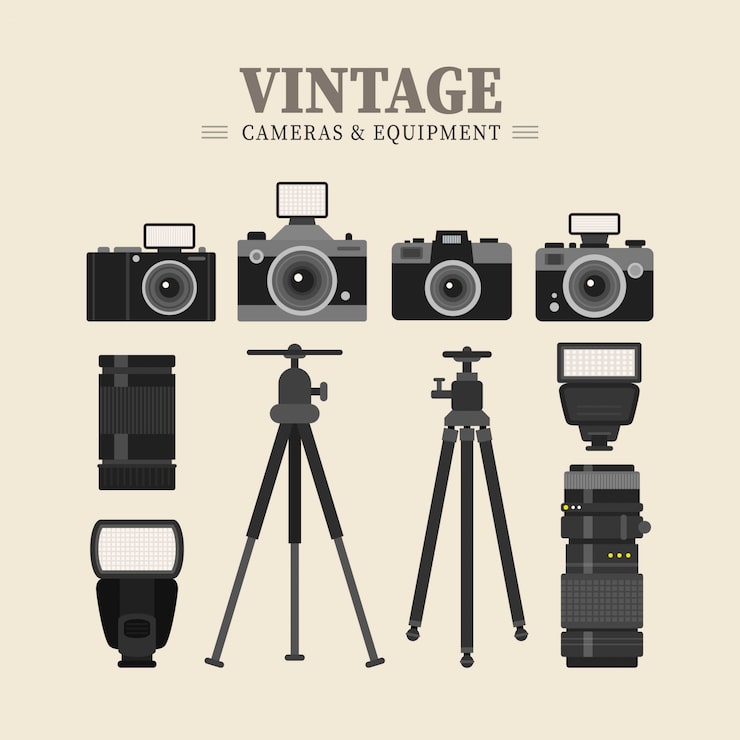 Vector gratuito equipamiento retro de fotografía