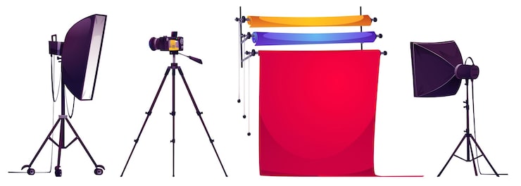Vector gratuito equipo profesional para sesiones de fotos en estudio
