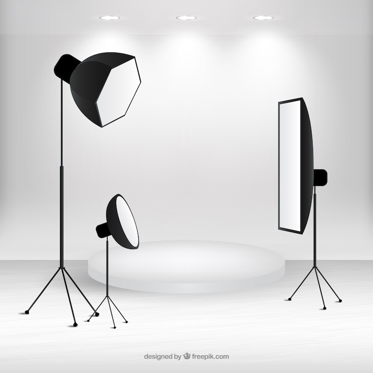 Vector gratuito escena con material de estudio de fotografía