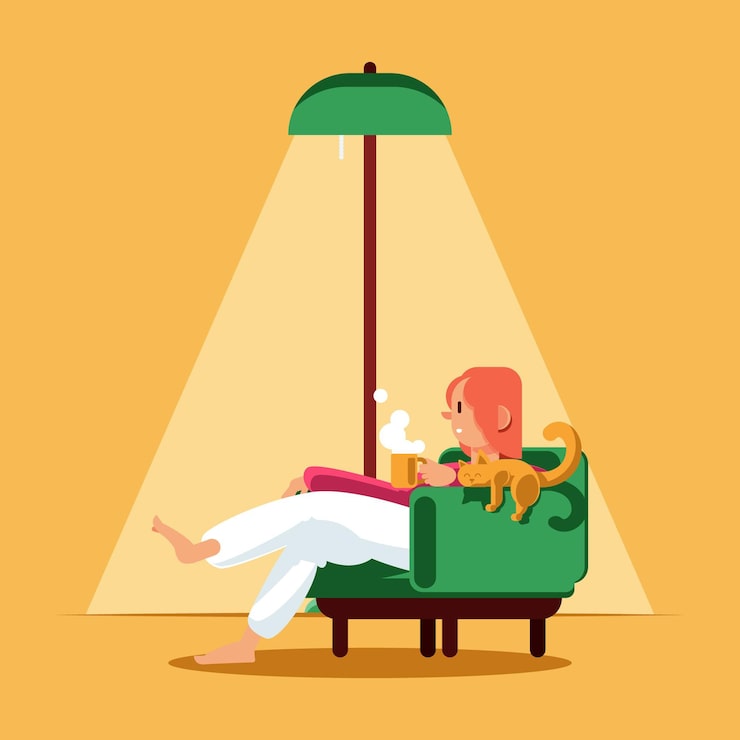 Vector gratuito escenas cotidianas con diseño plano de gato.