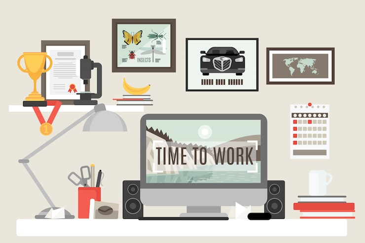 Vector gratuito espacio de trabajo de la habitación plana