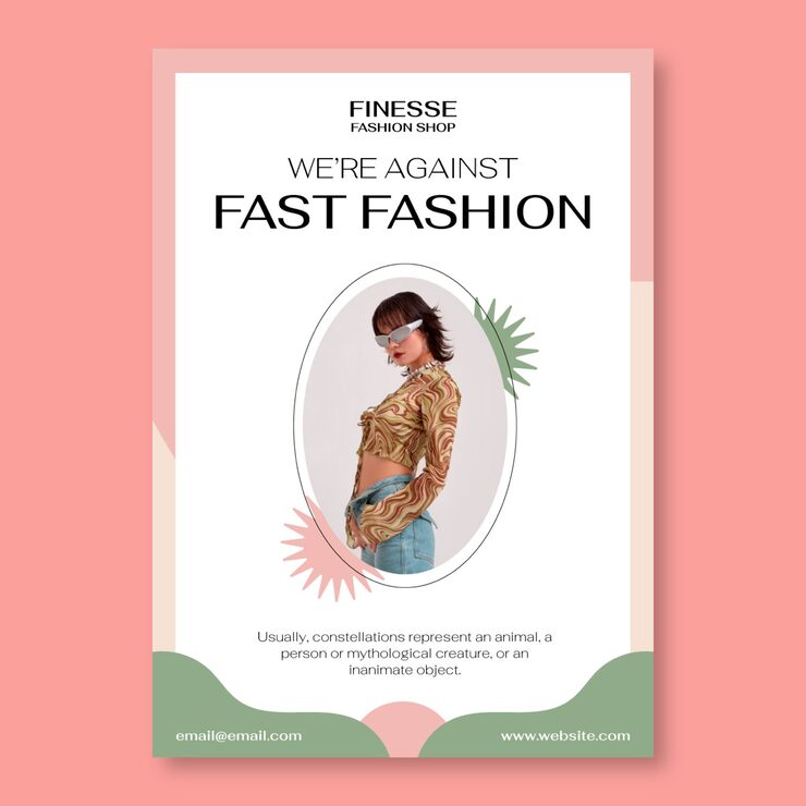 Vector gratuito estética elegante estamos en contra del cartel de moda rápida.