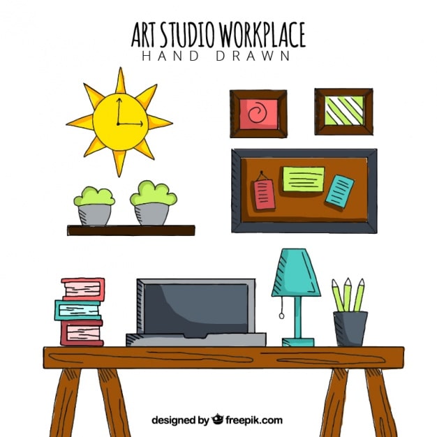 Vector gratuito estudio de arte, dibujado a mano