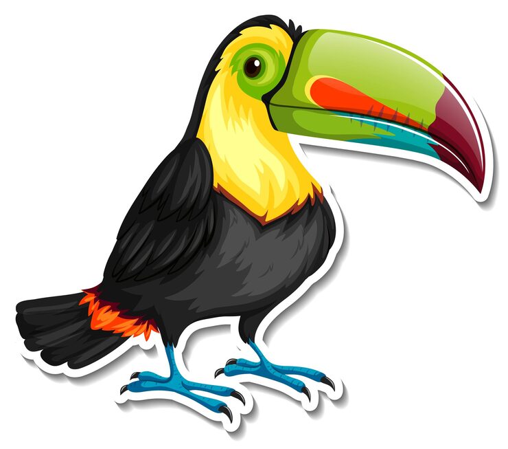 Vector gratuito etiqueta engomada animal de la historieta del pájaro del tucán