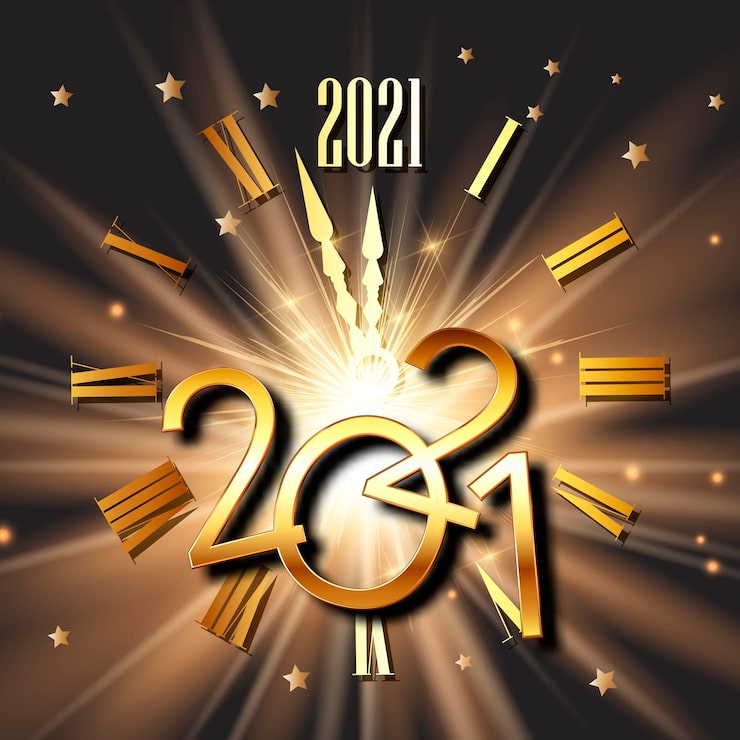 Vector gratuito feliz año nuevo con diseño de números metálicos y esfera de reloj