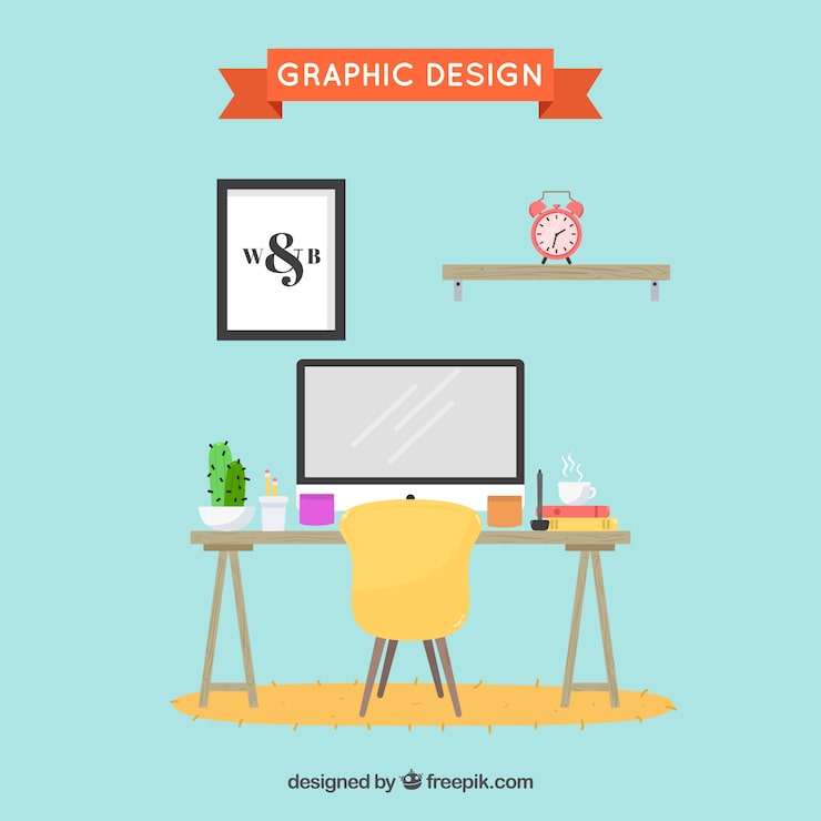 Vector gratuito fondo del espacio de trabajo de diseño gráfico en estilo dibujado a mano