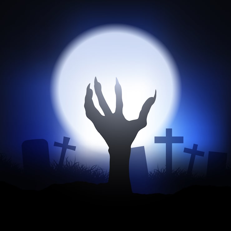Vector gratuito fondo de halloween con mano zombie