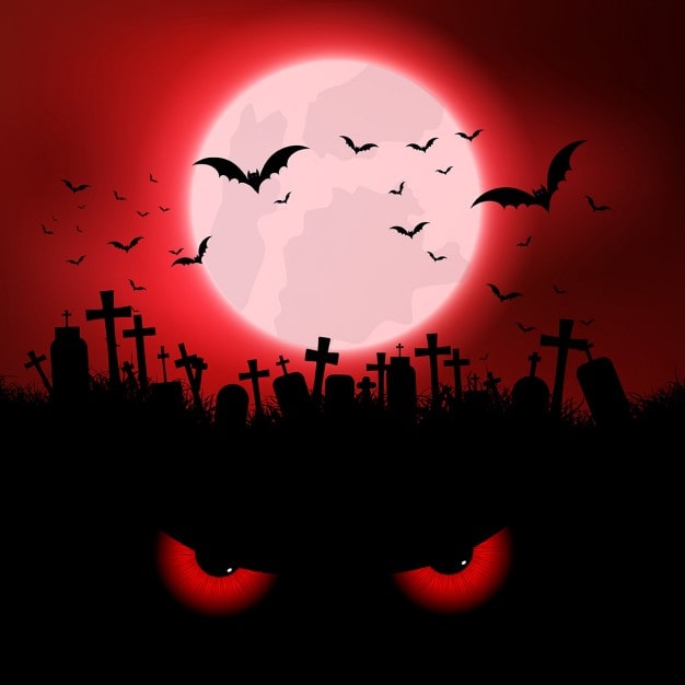 Vector gratuito fondo de halloween con ojos malvados y cementerio