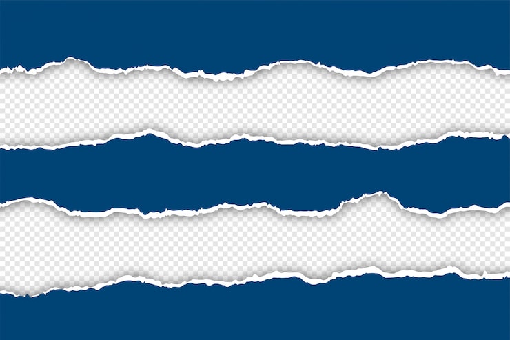 Vector gratuito el fondo largo de papel azul rasgado transparente