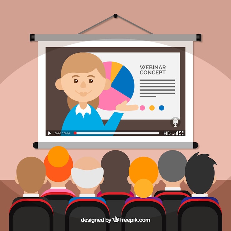Vector gratuito fondo de seminario web en estilo plano