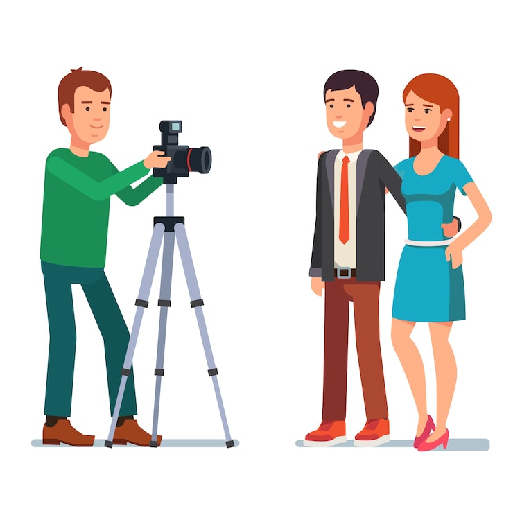 Vector gratuito el fotógrafo toma la foto de una hermosa pareja