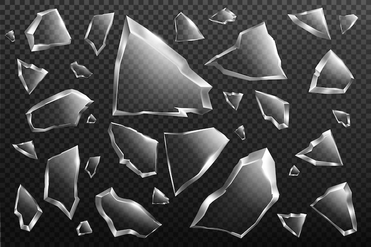 Vector gratuito fragmentos de vidrio roto, fragmentos de ventanas estrelladas