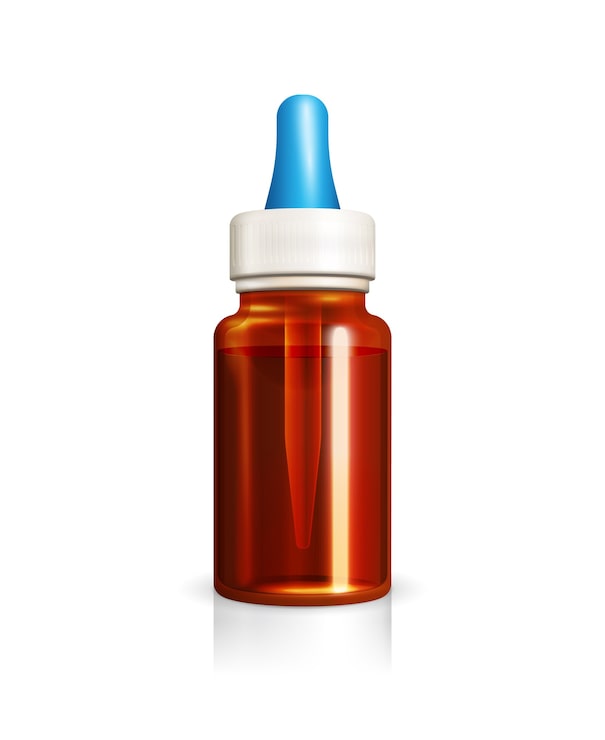 Vector gratuito frasco de vidrio con gotero para medicamentos. droga o nafazolina, gotas para los ojos o para los oídos. ilustración vectorial