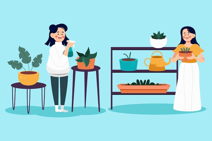 Vector gratuito gente de dibujos animados cuidando plantas