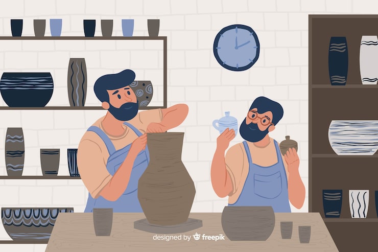 Vector gratuito gente haciendo alfarería diseño plano