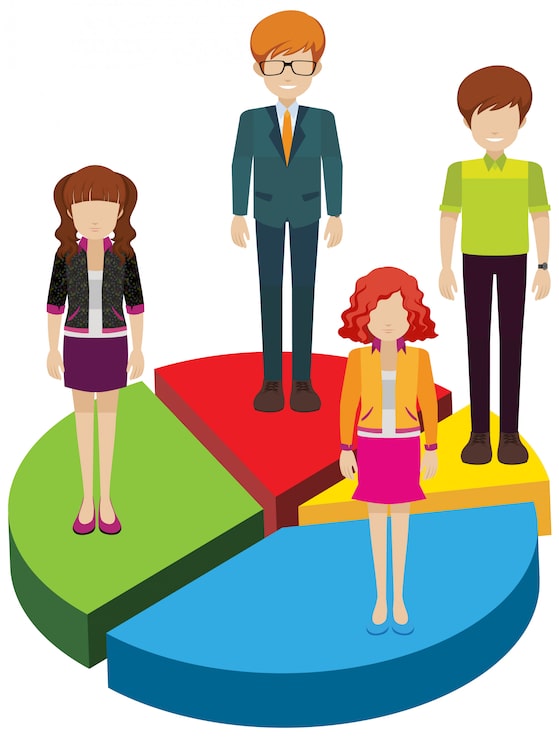 Vector gratuito un gráfico circular con personas.