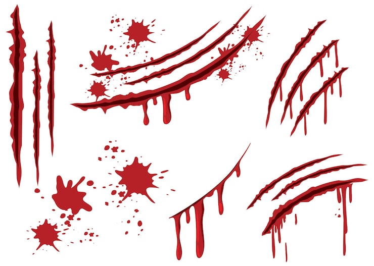 Vector gratuito heridas de arañazos de garra de sangre sobre fondo blanco.