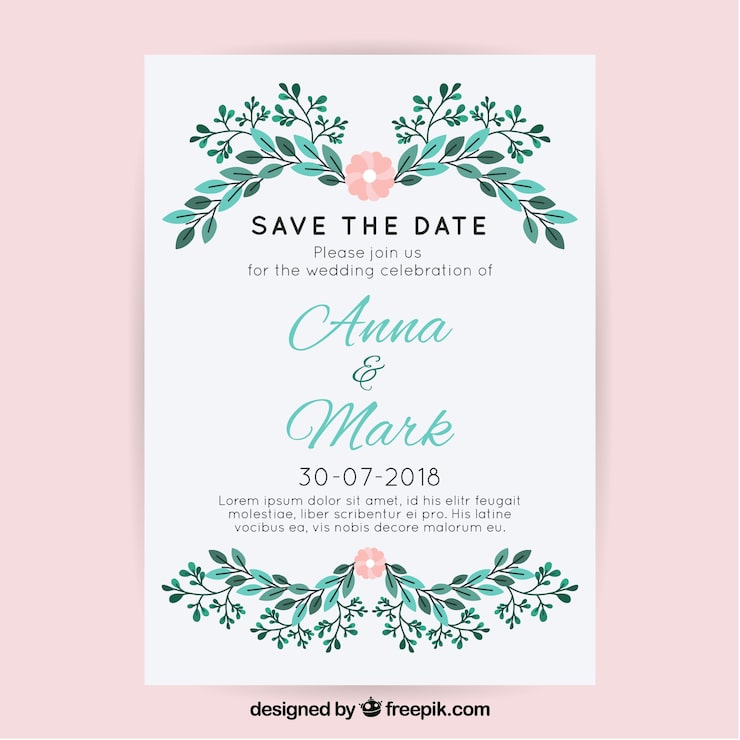 Vector gratuito hermosa invitación de boda en diseño plano
