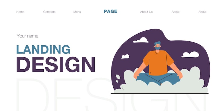 Vector gratuito hombre sentado en posición de loto en una nube abstracta. cielo de fondo. persona masculina barbuda alegre relajante ilustración vectorial plana. yoga, concepto de meditación para banner, diseño de sitio web o página web de destino