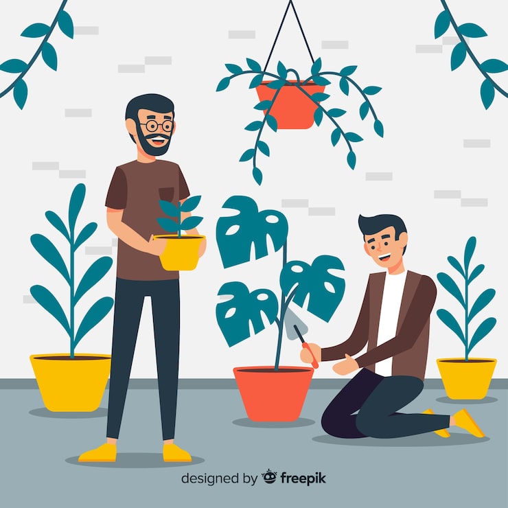 Vector gratuito hombres cuidando las plantas