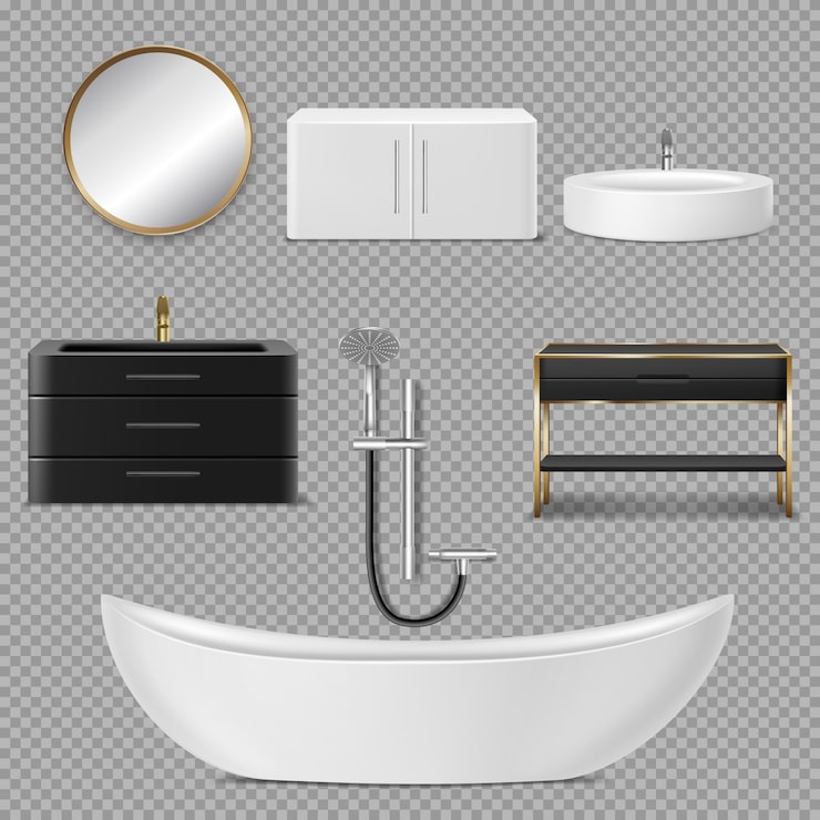 Vector gratuito iconos de baño, ducha, espejo y lavabo para baño