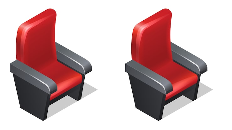 Vector gratuito iconos isométricos de sillón rojo cine con sombra