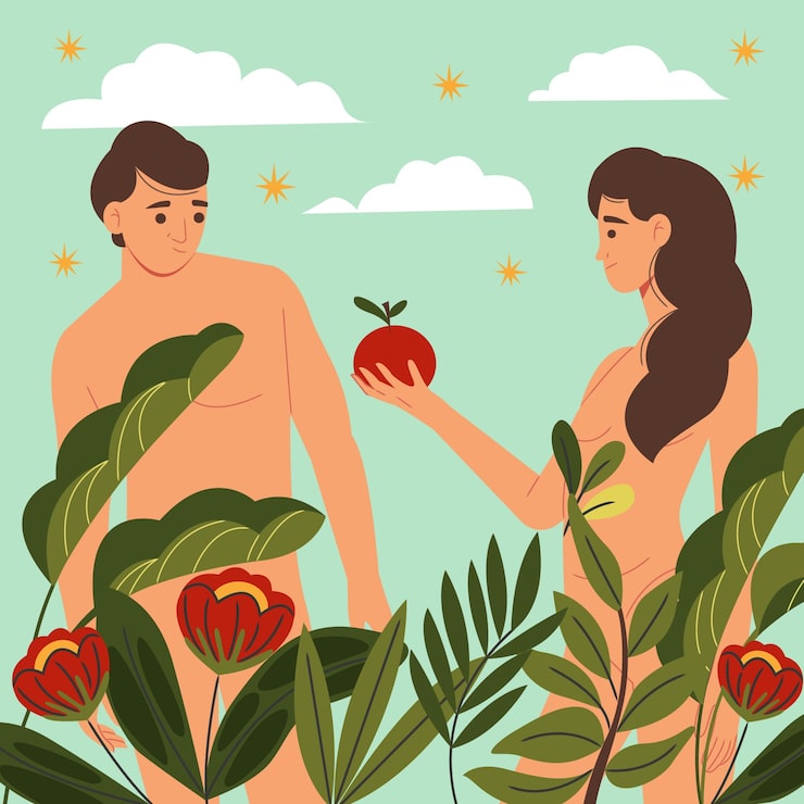 Vector gratuito ilustración de adán y eva dibujada a mano