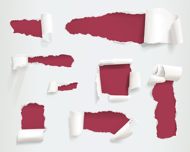 Vector gratuito ilustración de agujeros rasgados de papel de lados de la página en blanco desigual o rasgados realistas o pancartas