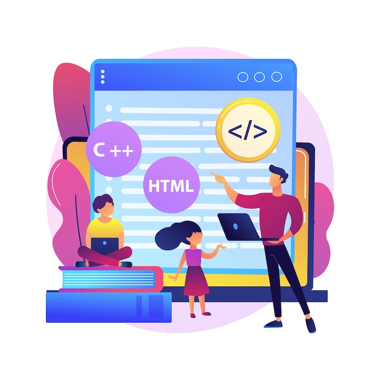 Vector gratuito ilustración de campamento de programación informática