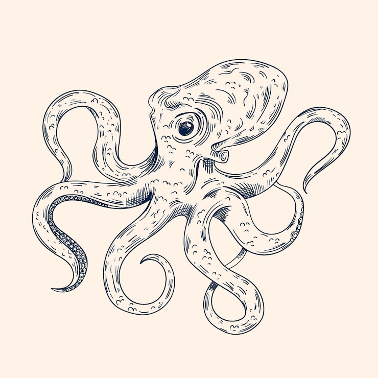 Vector gratuito ilustración de dibujo de pulpo dibujado a mano