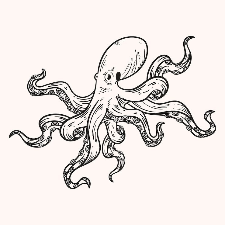 Vector gratuito ilustración de dibujo de pulpo dibujado a mano