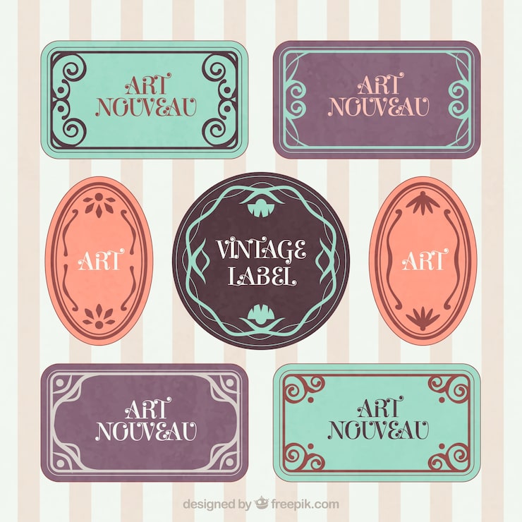 Vector gratuito insignias de art nouveau dibujadas a mano