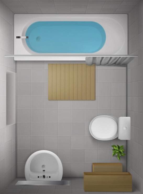 Vector gratuito interior del cuarto de baño, vista superior