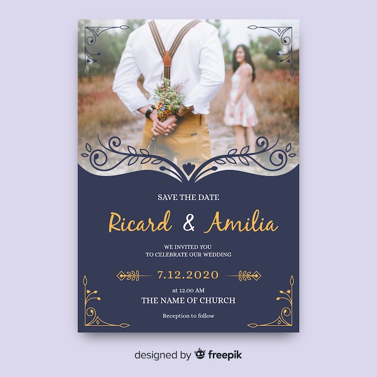 Vector gratuito invitación de boda elegante con foto