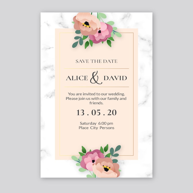 Vector gratuito invitación de boda elegante plantilla