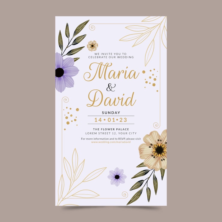 Vector gratuito invitación digital de boda en acuarela