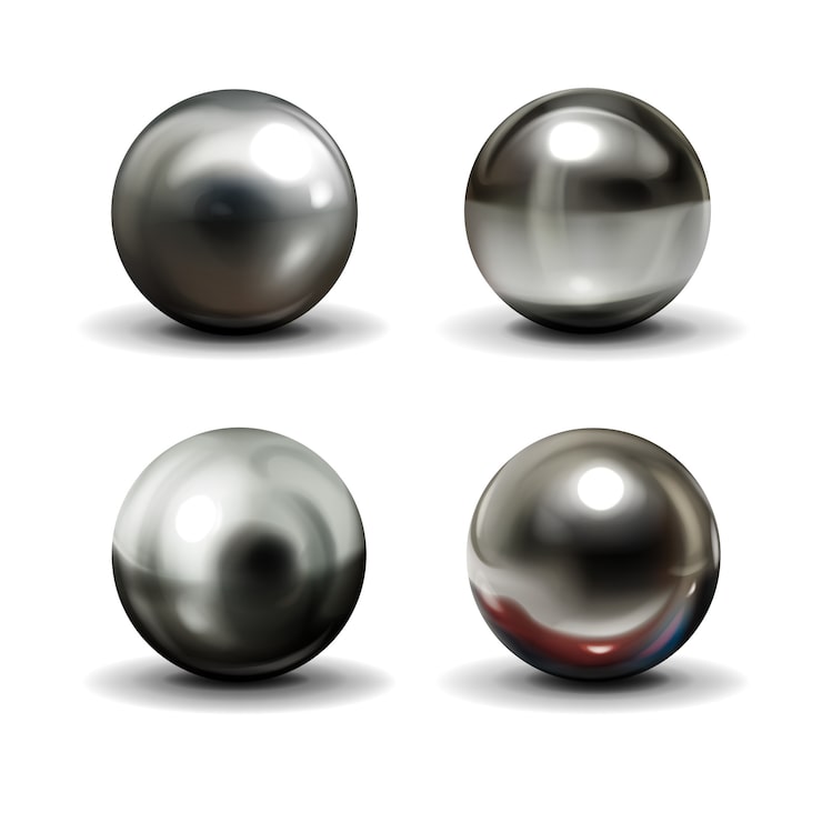 Vector gratuito juego de bolas de acero o plata con sombras desde abajo.
