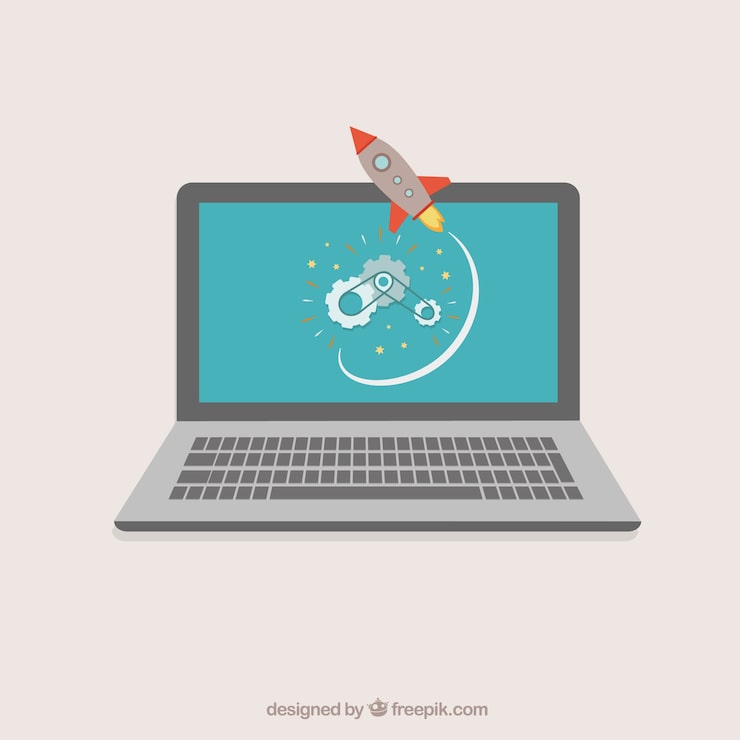 Vector gratuito laptop con cohete