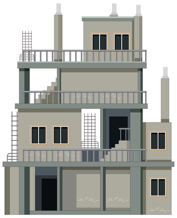 Vector gratuito lugar de construcción de un edificio sobre un fondo blanco