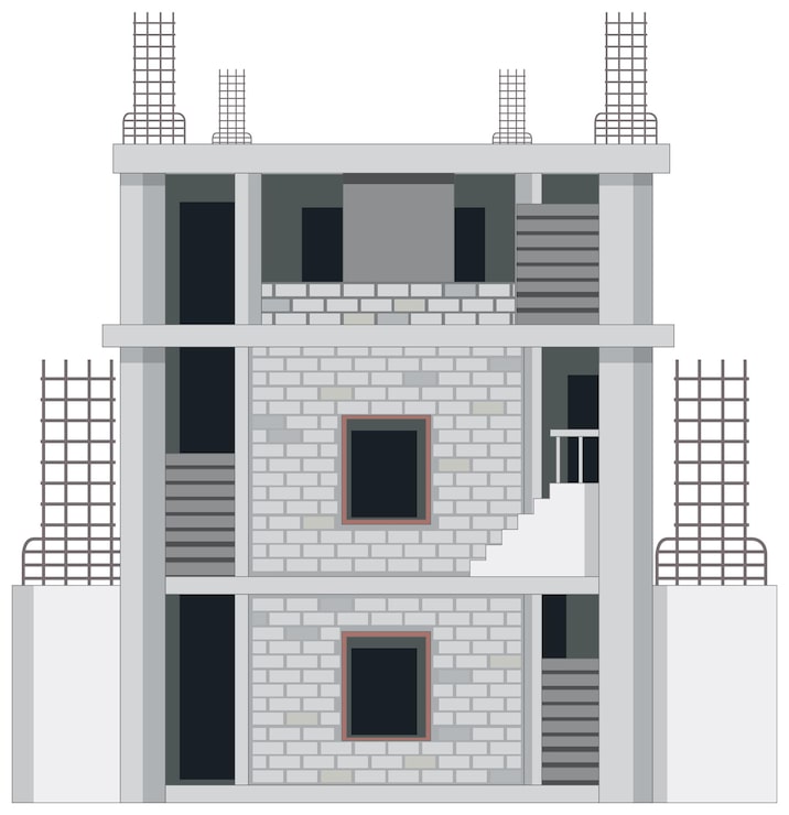 Vector gratuito lugar de construcción de un edificio sobre un fondo blanco