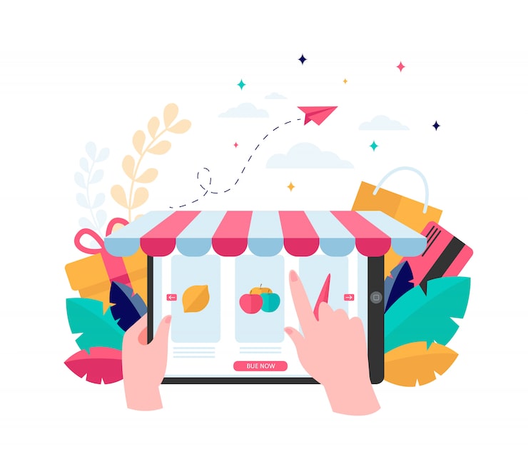 Vector gratuito mano eligiendo comestibles en línea