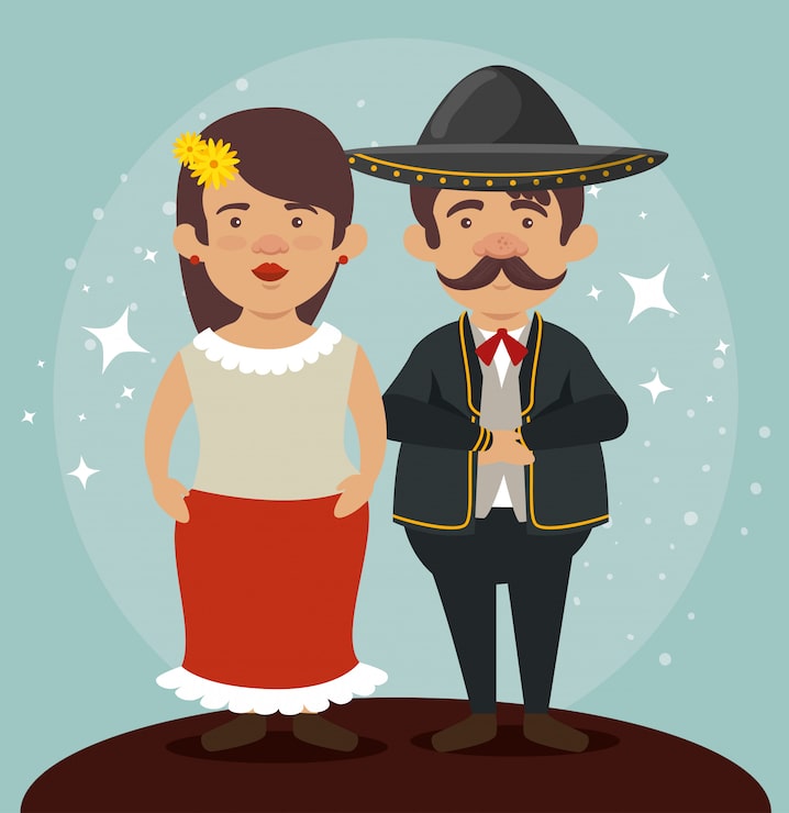 Vector gratuito mariachi hombre y mujer para celebrar el día de los muertos