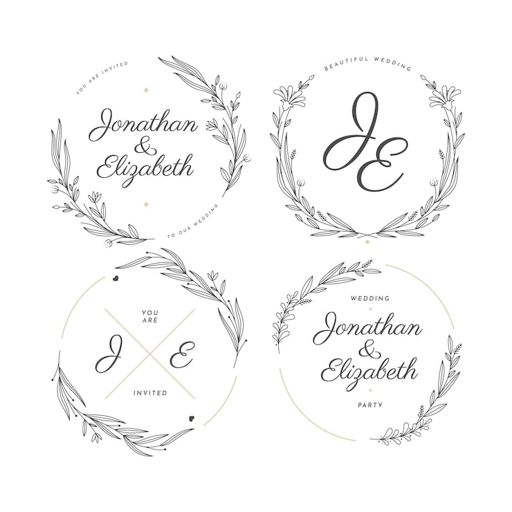 Vector gratuito monogramas de boda planos lineales