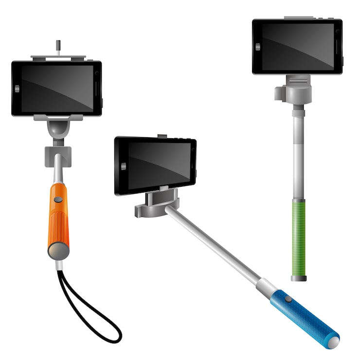 Vector gratuito monopods con pnones para selfie