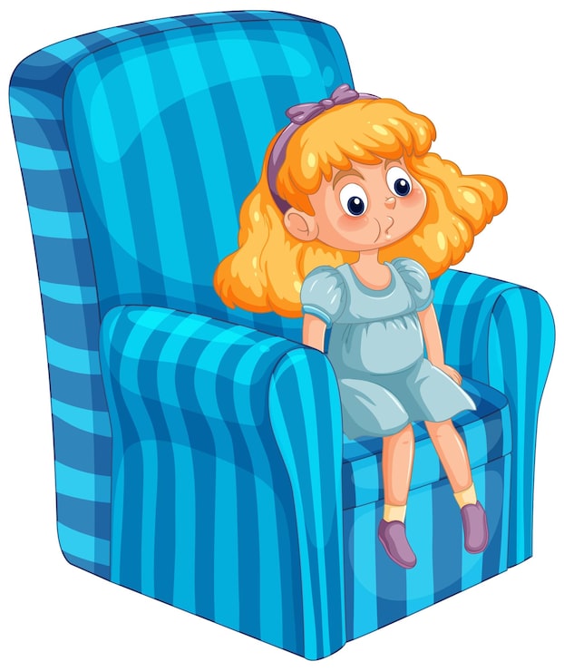 Vector gratuito niña pequeña relajándose en un sillón a rayas
