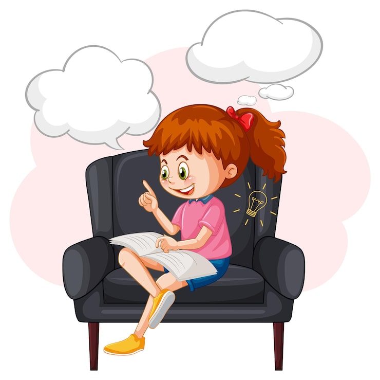 Vector gratuito un niño leyendo un libro con bocadillo