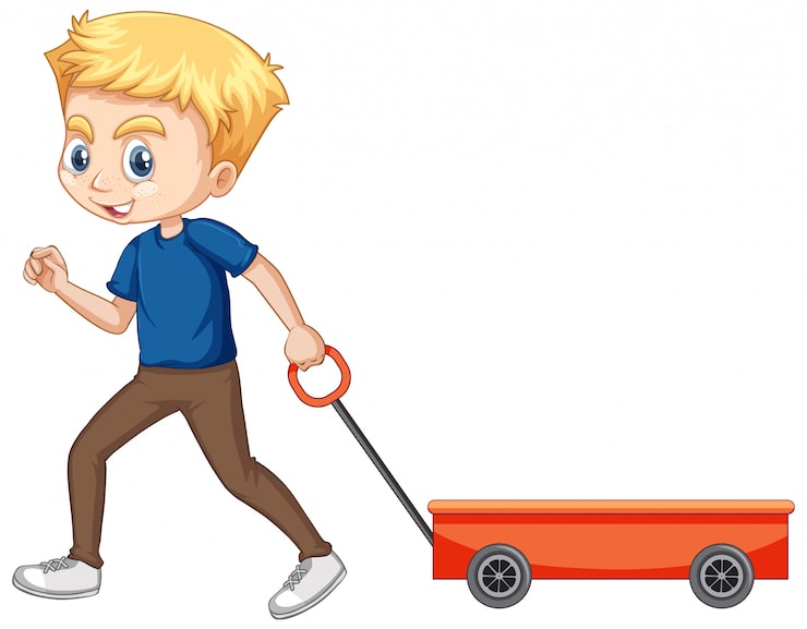 Vector gratuito niño tirando de vagón sobre fondo aislado