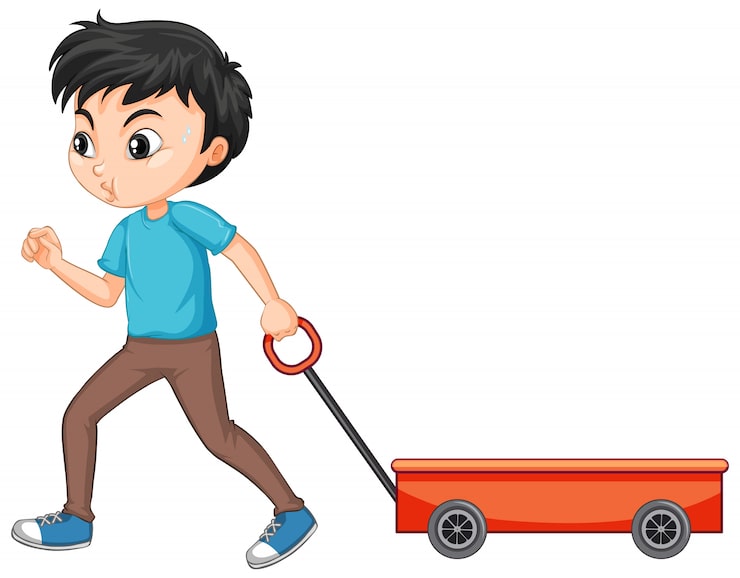 Vector gratuito niño tirando de vagón