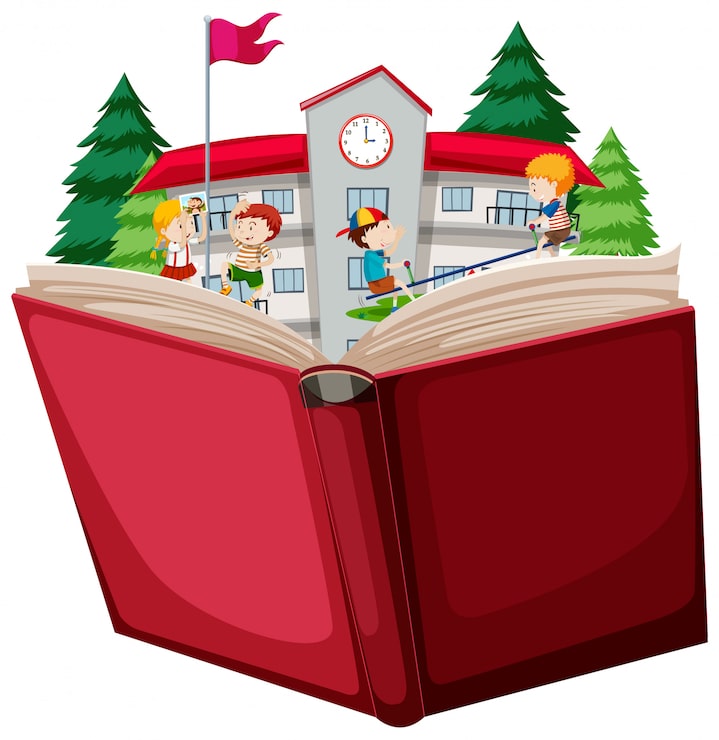 Vector gratuito los niños en la escuela abren el libro