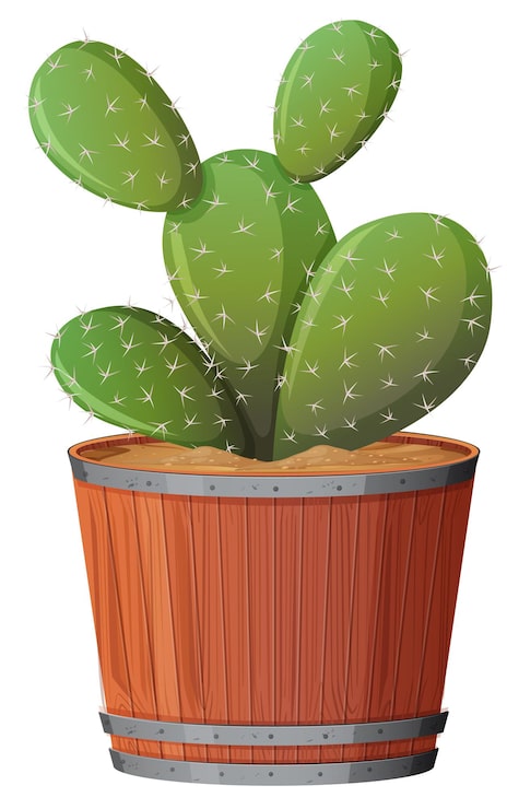 Vector gratuito nopal en una olla de madera sobre fondo blanco.